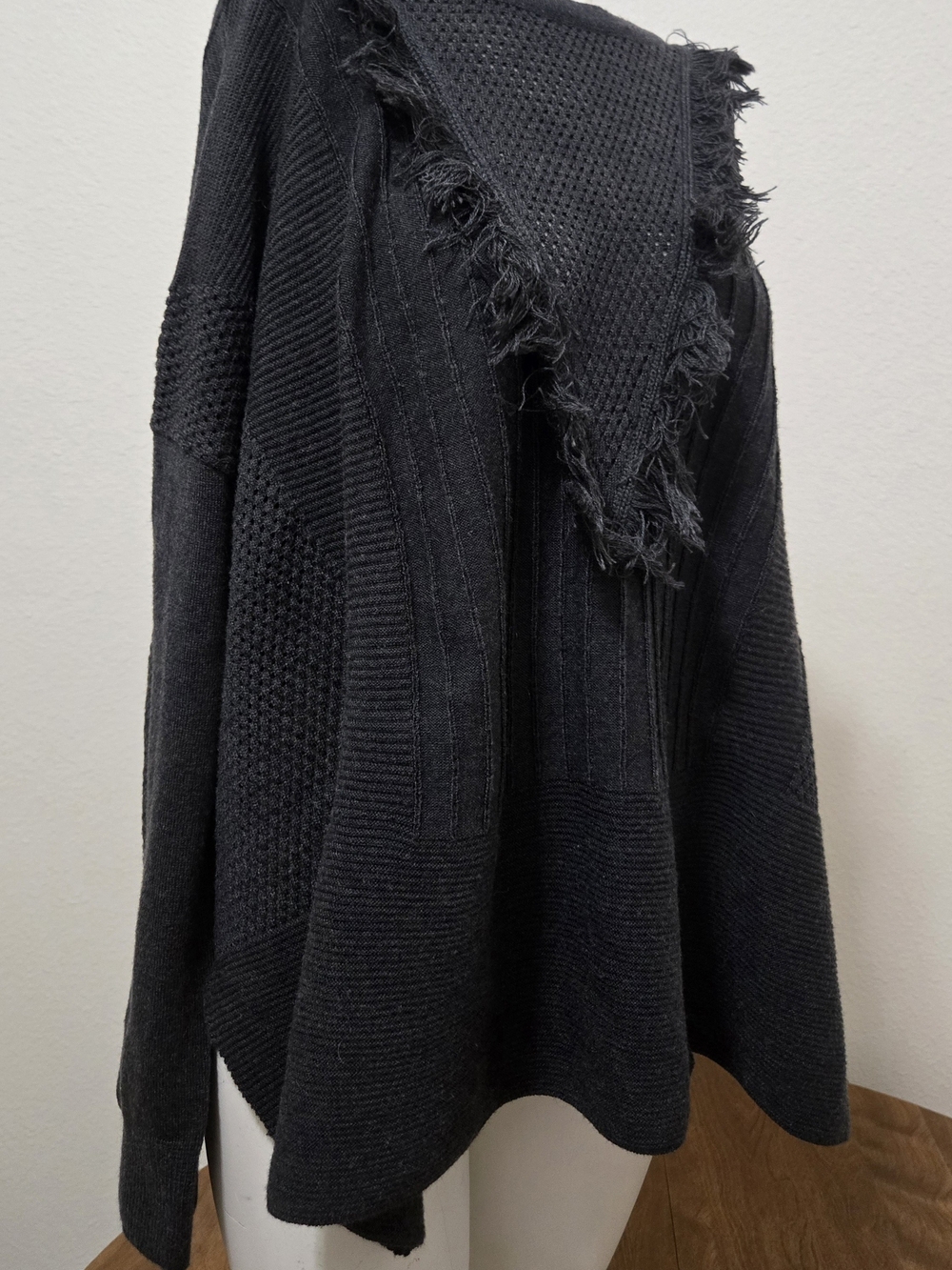 The Wallflower Oversized Black Fringe Knit Sweater M Boho